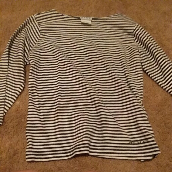 Black and white striped fitted long sleeve crop to - Picture 1 of 1